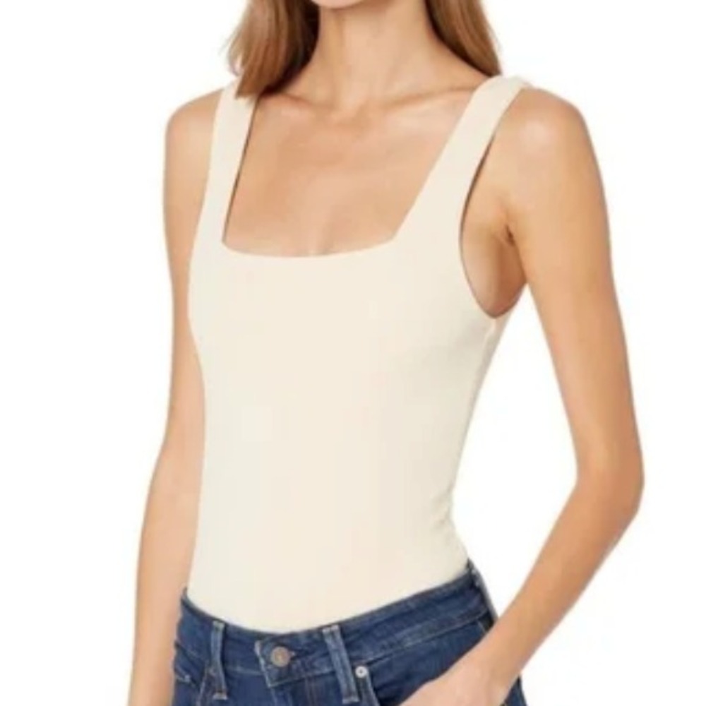 SHOW ME YOUR MUMU Cream Nude Crinkle Knit DORY BODYSUIT TANK TOP Stretch SIZE M